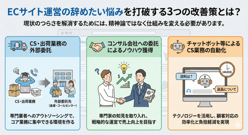 ECサイト運営の辞めたい悩みを打破する3つの改善策とは？
