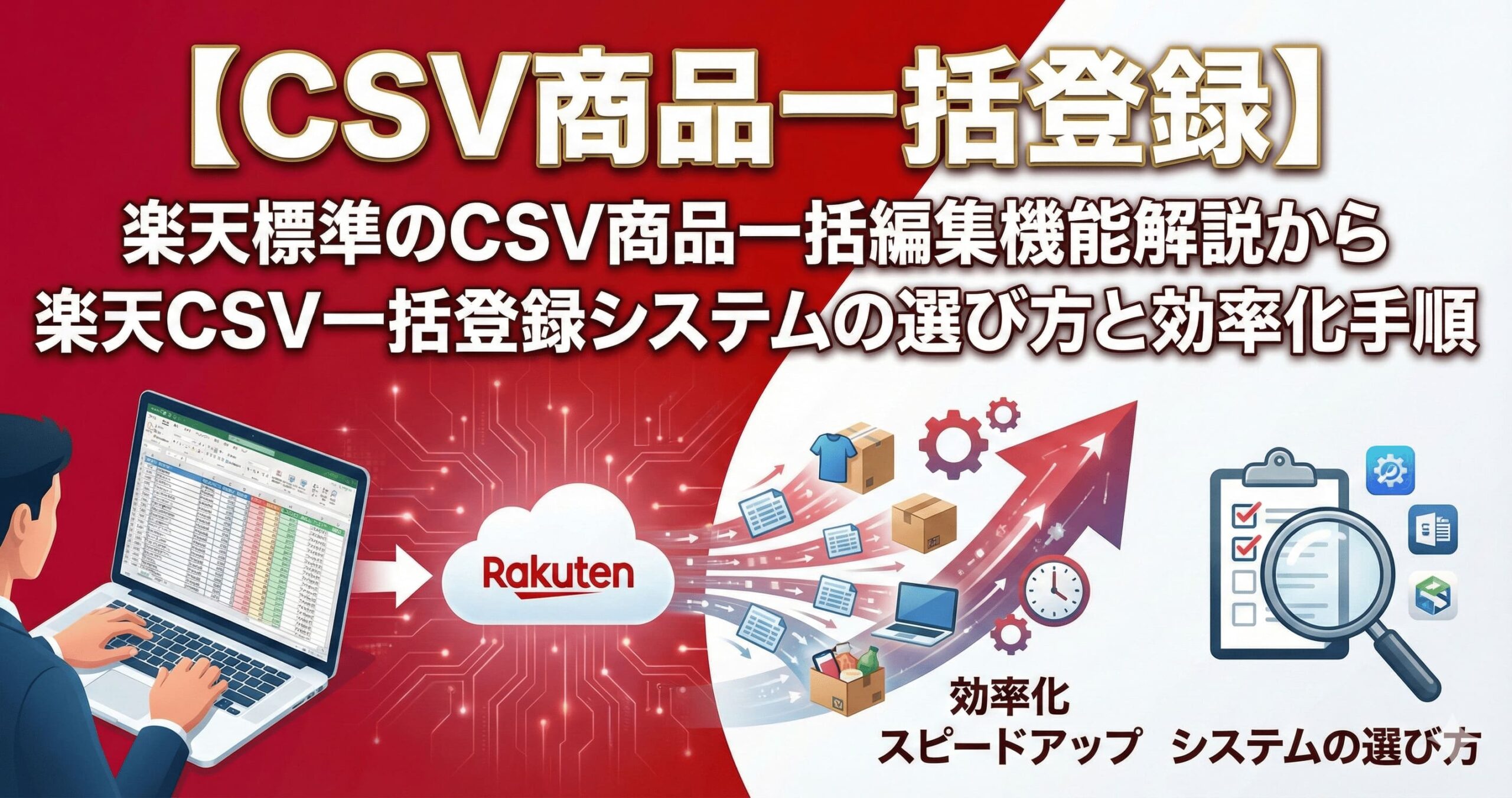 【CSV商品一括登録】楽天標準のCSV商品一括編集機能解説から楽天CSV一括登録システムの選び方と効率化手順