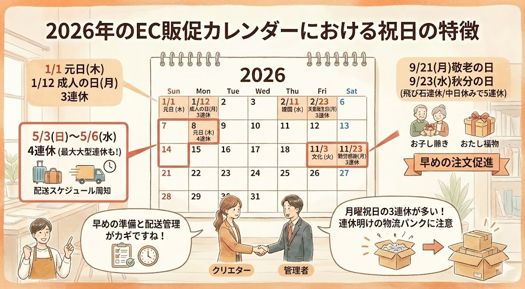 2026年のEC販促カレンダーにおける祝日の特徴
