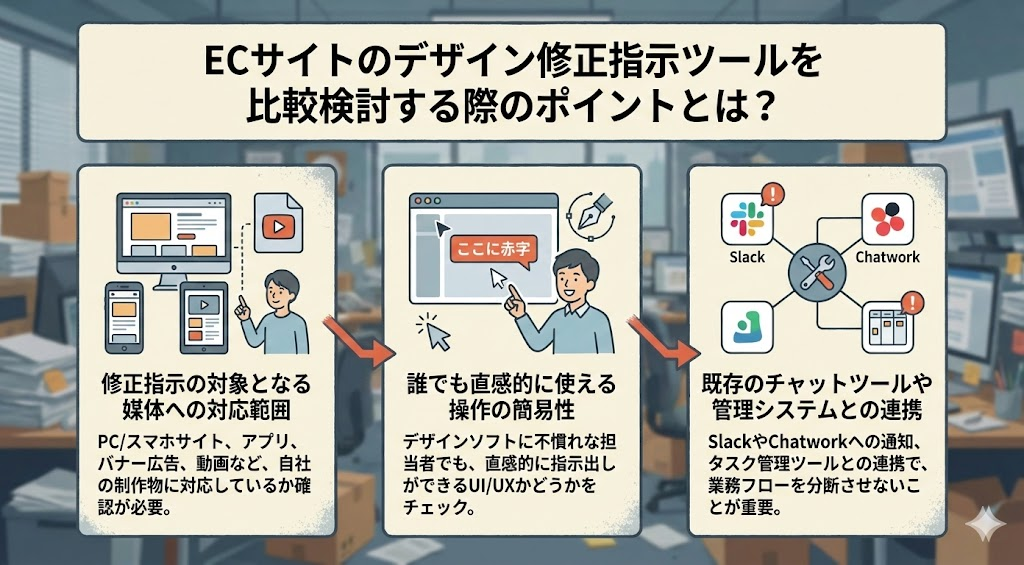 ECサイトのデザイン修正指示ツールを比較検討する際のポイントとは？