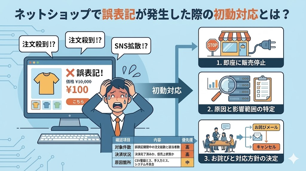 ネットショップで誤表記が発生した際の初動対応とは？