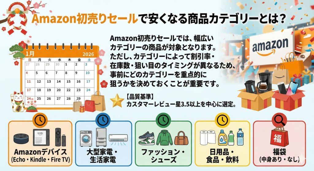 Amazon初売りセールで安くなる商品カテゴリーとは？