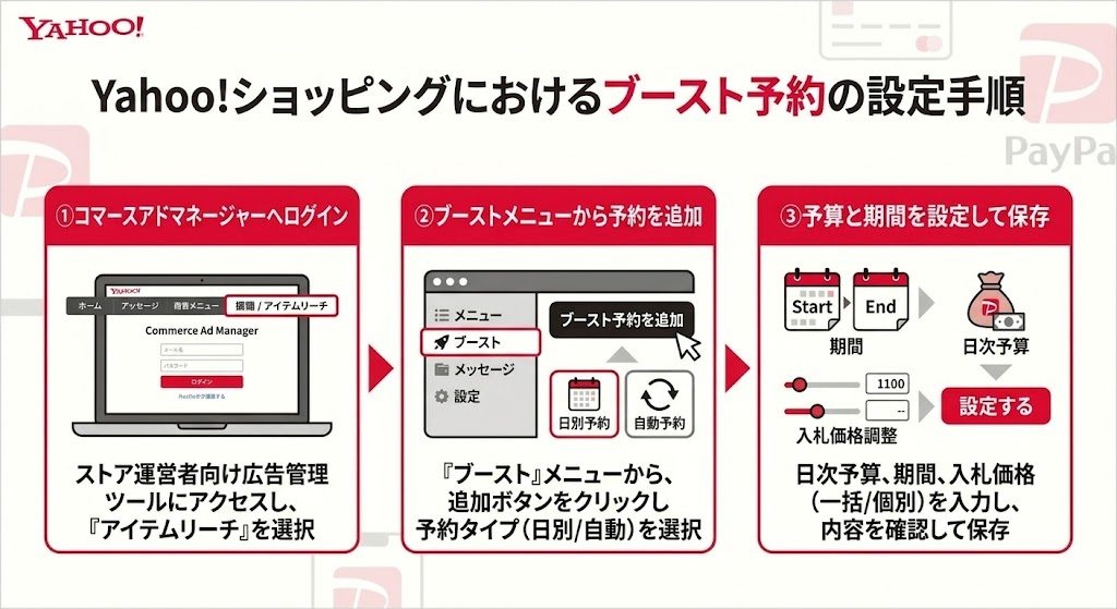 Yahoo!ショッピングにおけるブースト予約の設定手順