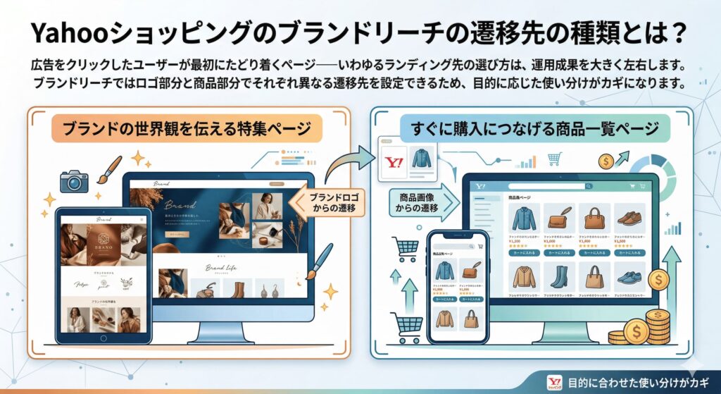 Yahoo!ショッピングのブランドリーチの遷移先の種類とは?