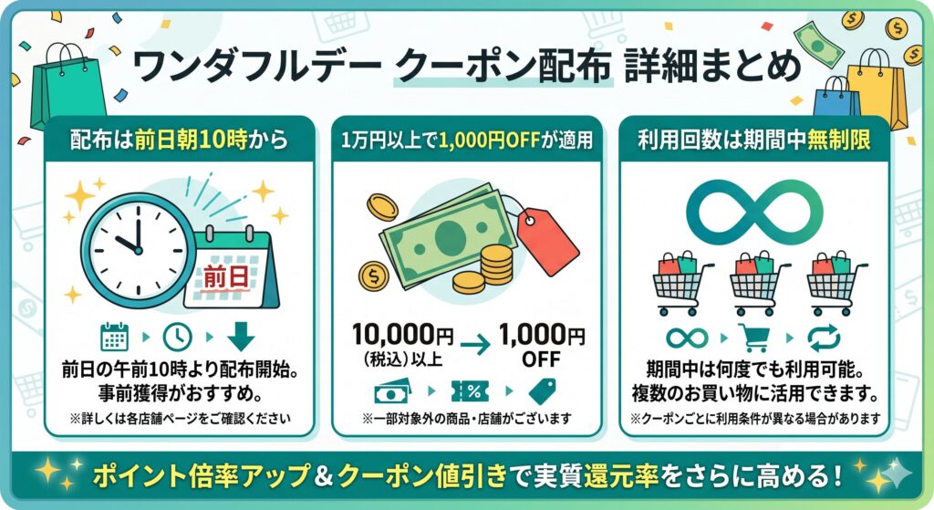 ワンダフルデーのクーポン配布の詳細は？