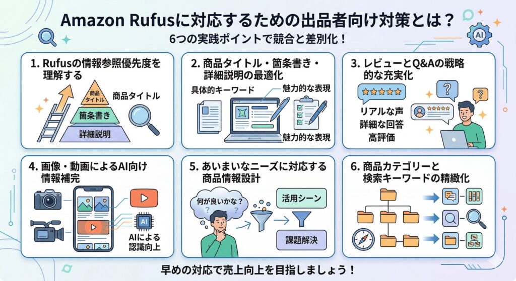Amazon Rufusに対応するための出品者向け対策とは?6つの実践ポイント