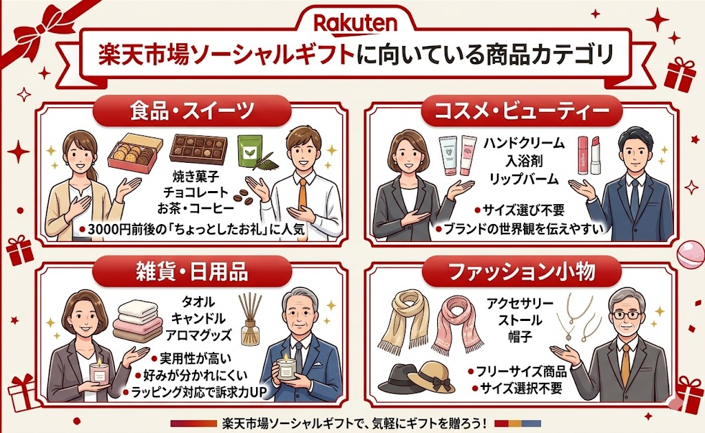 楽天市場ソーシャルギフトに向いている商品カテゴリ